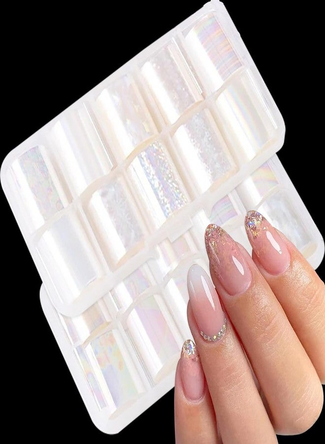 JERCLITY 20 Rolls Aurora Transparent Nail Foil Transfer Sticker Kit - Holographic Nail Art Set With Iridescence Wraps for Nail Art - Image 1